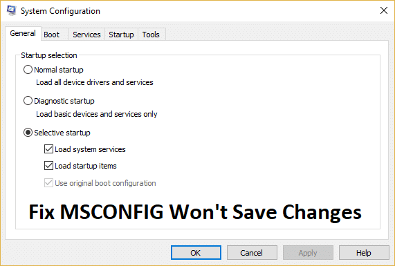 A correção do MSCONFIG não salva as alterações no Windows 10