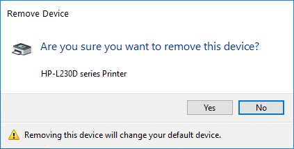 Bu Yazıcıyı kaldırmak istediğinizden emin misiniz ekranında, Onaylamak için Evet'i seçin.