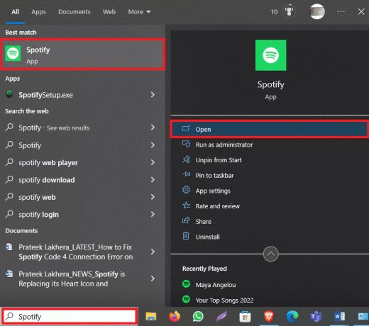 Otvorite Spotify iz početnog izbornika. Kako popraviti pogrešku povezivanja Spotify Code 4 u sustavu Windows 10
