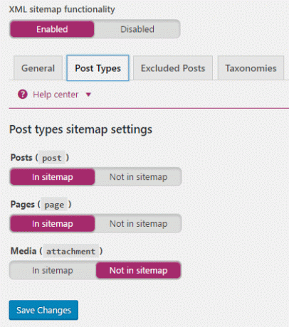 การตั้งค่าประเภทโพสต์แผนผังเว็บไซต์ XML