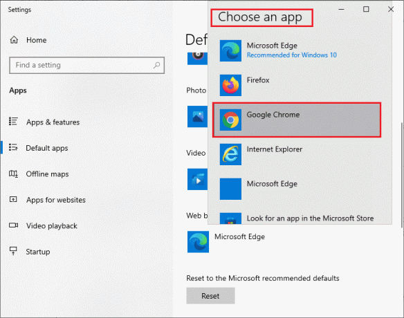 Сада изаберите Гоогле Цхроме са падајуће листе менија Изаберите апликацију. Како променити Цхроме као подразумевани претраживач