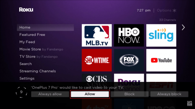 selecione permitir adicionar dispositivo no roku tv player