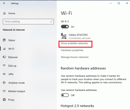 Cliquez sur l'option Afficher les réseaux disponibles pour rechercher des réseaux WiFi | Code d'essai gratuit du point d'accès Wi-Fi Cox