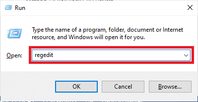 พิมพ์ regedit ในช่องที่กำหนด แล้วกดปุ่ม Enter แก้ไขข้อผิดพลาด Warframe 10054 บน Windows 10