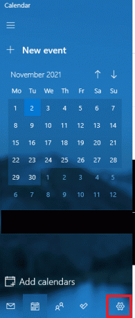 Start Kalender, og naviger til Indstillinger ved at klikke på tandhjulsikonet 