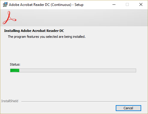 la reparasjonsprosessen for Adobe Acrobat Reader kjøre
