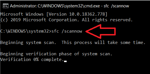 Introduceți linia de comandă sfc scannow și apăsați Enter | Remediați codul de eroare 0x80004005: Eroare nespecificată în Windows 10
