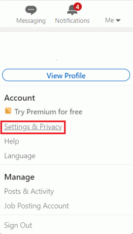 בחר הגדרות ופרטיות. תקן אפליקציית LinkedIn לא מציגה תמונות