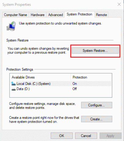 Passare alla finestra Protezione sistema e fare clic sul pulsante Ripristino configurazione di sistema