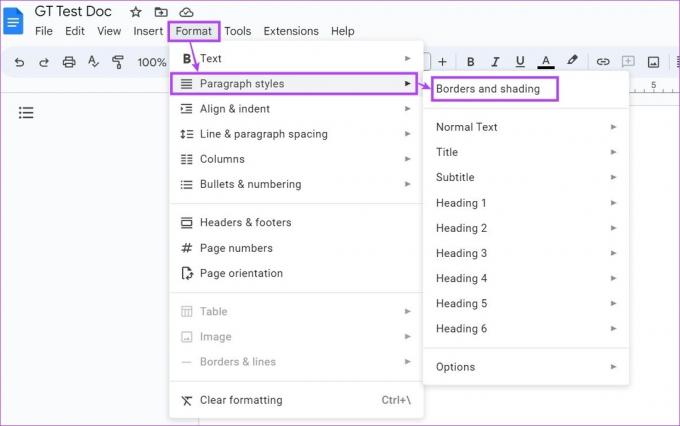 Kliknite na Format & otvorite Borders and shading