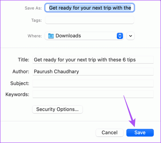 salva l'e-mail come pdf con l'app di posta per password mac
