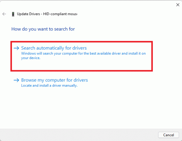 Selecione Pesquisar drivers automaticamente no assistente Atualizar driver do Windows 11