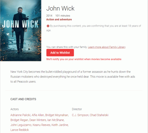 john wick หน้า Google Play ภาพยนตร์