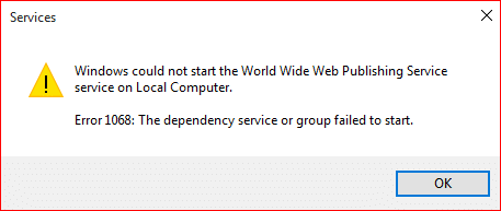 Corregir el servicio de dependencia o el grupo no pudo iniciar el error