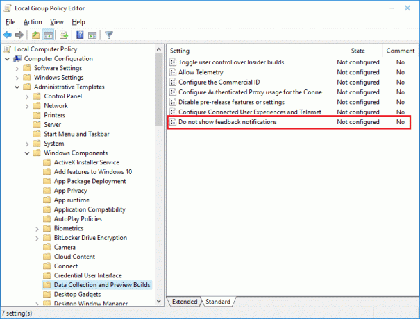 Dobbeltklik på Vis ikke politik for feedbackmeddelelser i Gpedit