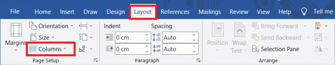 Kliknite na Layout i odaberite Stupci.