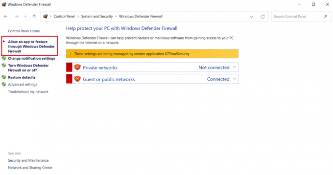 Kliknite Dovoli aplikaciji ali funkciji prek požarnega zidu Windows Defender