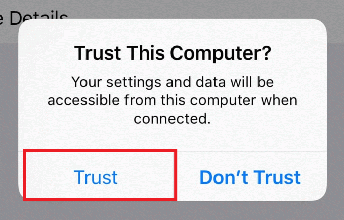 Tryck på alternativet Trust för popup-fönstret Trust This Computer på skärmen