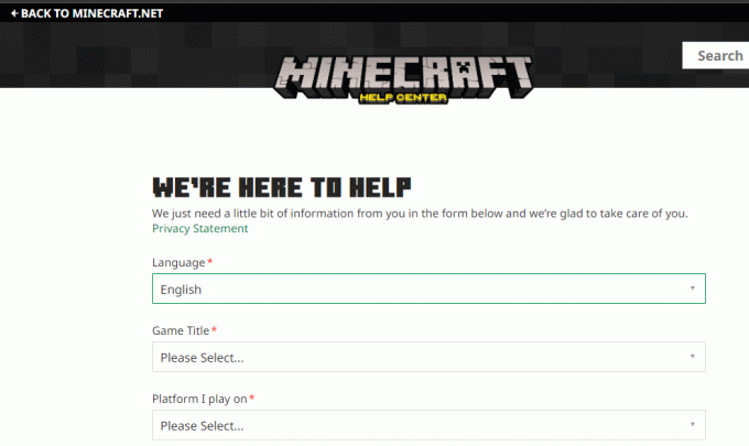 Varat arī palielināt biļeti, lai sazinātos ar Minecraft atbalstu. 