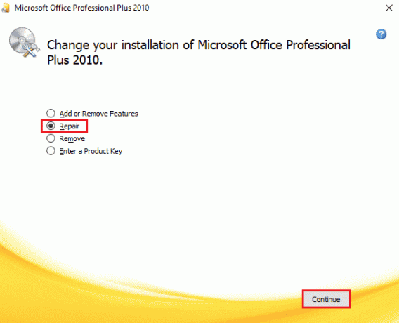 Välj Reparera och klicka på Fortsätt