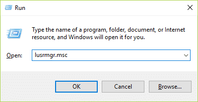 Apăsați Windows + R și tastați lusrmgr.msc și apăsați Enter