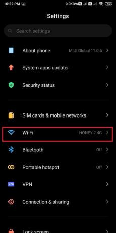 Dotaknite se razdelka Wi-Fi ali Wi-Fi in omrežje