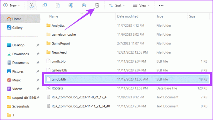 Pasirinkite gmdb.blb ir spustelėkite Ištrinti