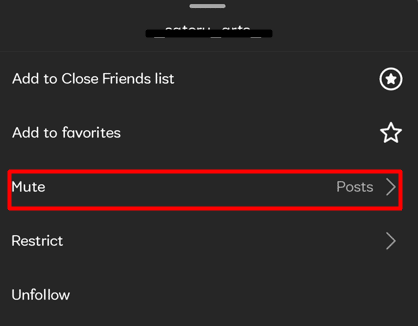Изаберите Муте | укључите нечији пост