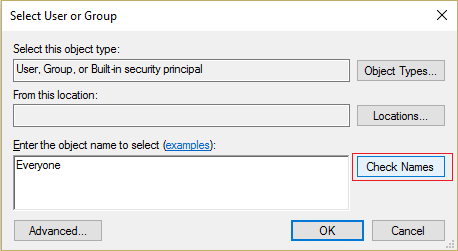 tastați Everyone și faceți clic pe Verificare nume pentru a verifica