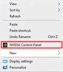 Klicken Sie mit der rechten Maustaste auf Ihren Desktop-Bildschirm, um das Kontextmenü aufzurufen, und klicken Sie auf NVIDIA Control Panel