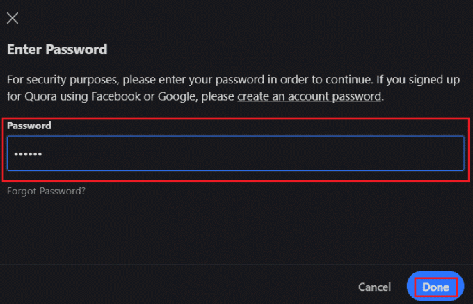 Введите свой пароль и нажмите «Готово», чтобы деактивировать свою учетную запись.