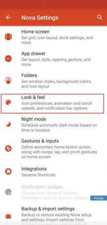 Otwórz Nova Settings i dotknij opcji Look and Feel