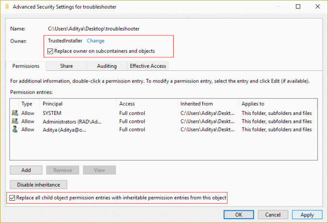 เจ้าของจะถูกเปลี่ยนเป็น TrustedInstaller | กู้คืน TrustedInstaller เป็นเจ้าของไฟล์ใน Windows 10