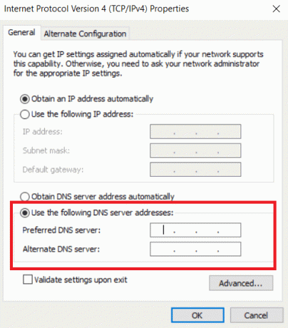 Faceți clic pe Utilizați următoarele adrese de server DNS pentru a le activa. Remediați Twitch care nu funcționează pe Chrome