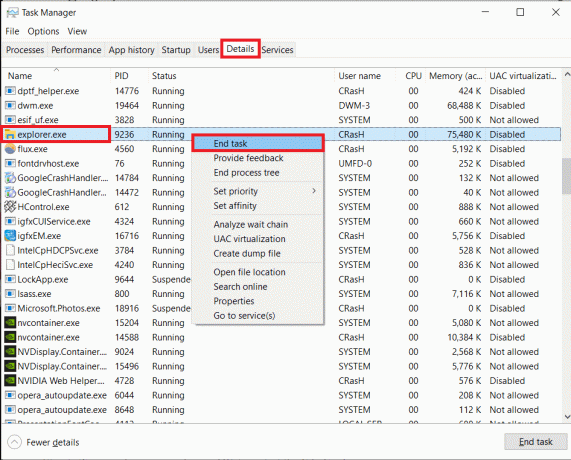 explorer.exe를 마우스 오른쪽 버튼으로 클릭하고 작업 끝내기를 선택하십시오.