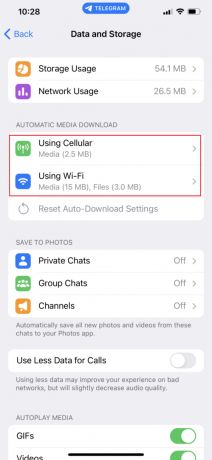 Mobilā tīkla izmantošana un Wi-Fi izmantošana | kā notīrīt telegrammas kešatmiņu iPhone tālrunī