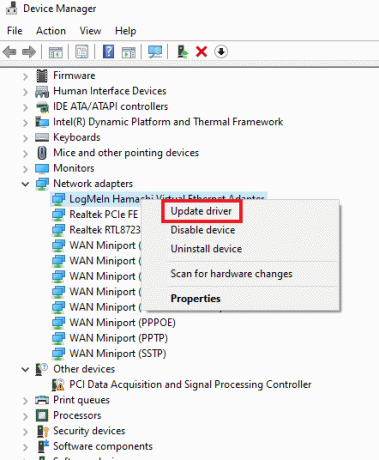 Atualizar driver. Corrigir erro de VPN Hamachi no Windows 10
