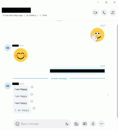 Εφέ κειμένου συνομιλίας Skype