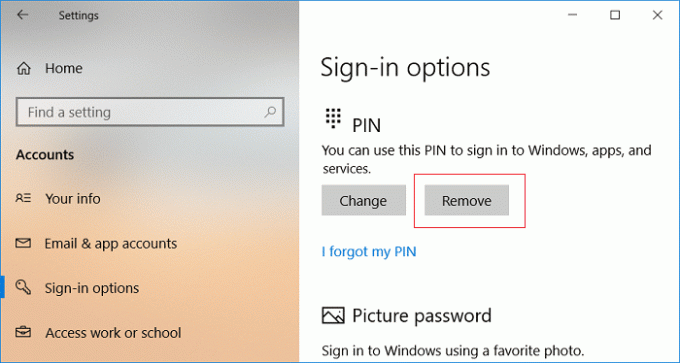 Klicka på Ta bort under PIN-inloggningsalternativ | Fixa Ange nätverksreferensfel på Windows 10