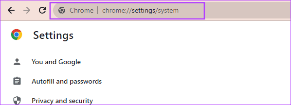 Åpne systeminnstillingene for Chrome