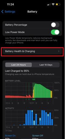 बैटरी स्वास्थ्य और चार्जिंग का चयन करें