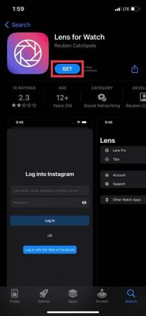 Toque na opção Obter ao lado do aplicativo para iniciar o processo de download | Como colocar o Instagram no Apple Watch