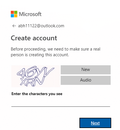 Introduceți caracterele date pentru a verifica Captcha și faceți clic pe Următorul