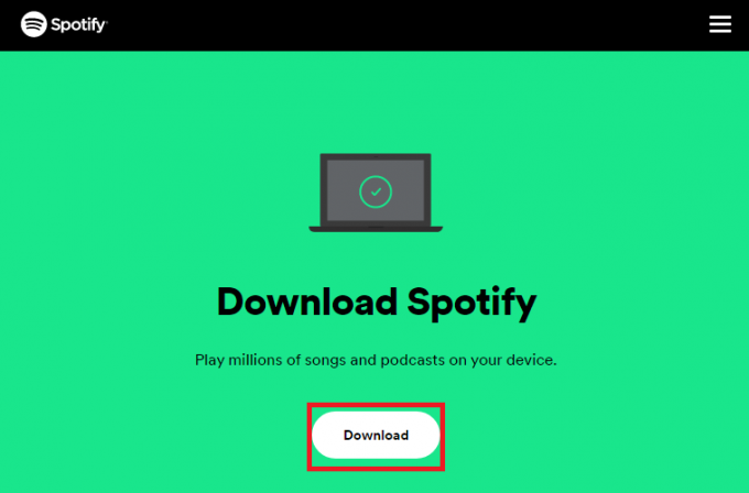 Åpne den offisielle nettsiden til Spotify og klikk på Last ned-knappen