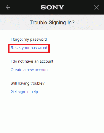Napsauta Reset Your Password -vaihtoehtoa. Korjaus Yhteyden muodostaminen PlayStation-verkkoon epäonnistui