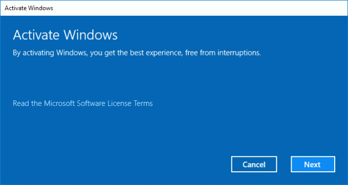 Noklikšķiniet uz Tālāk, lai aktivizētu Windows 10