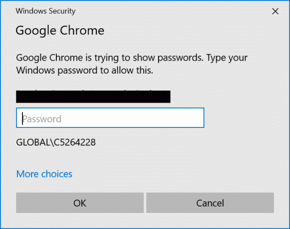 Indtast dit system eller login-adgangskode for at se den gemte adgangskode i chrome