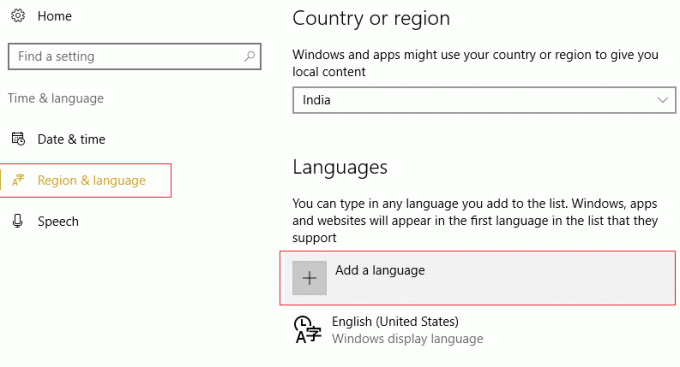 지역 및 언어를 선택한 다음 언어에서 언어 추가를 클릭합니다.