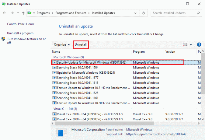 KB3114409 업데이트를 선택하고 제거 버튼을 클릭합니다. Outlook이 Windows 10의 안전 모드에서만 열리도록 수정