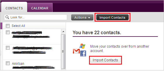 Contatos de importação do Yahoo Mail